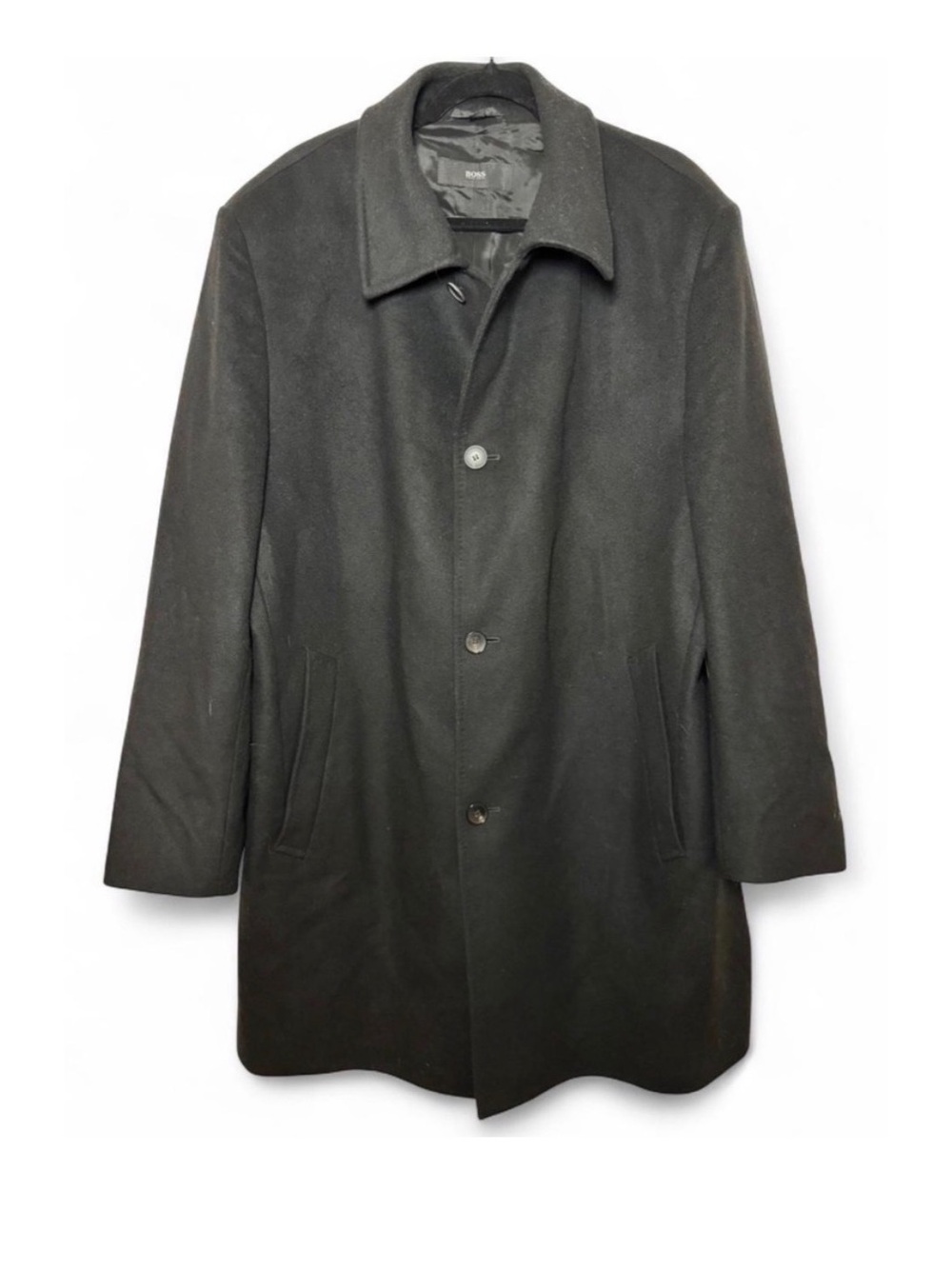 Hugo Boss Mens Black Cashmere Wool Coat Overcoat Size 46R